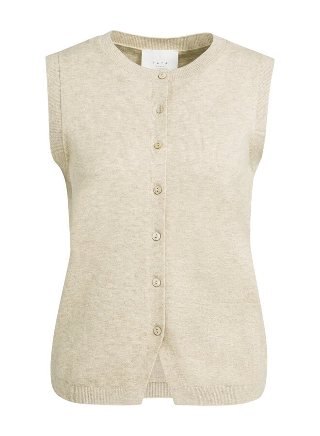 Yaya gebreide spencer met knopen light beige