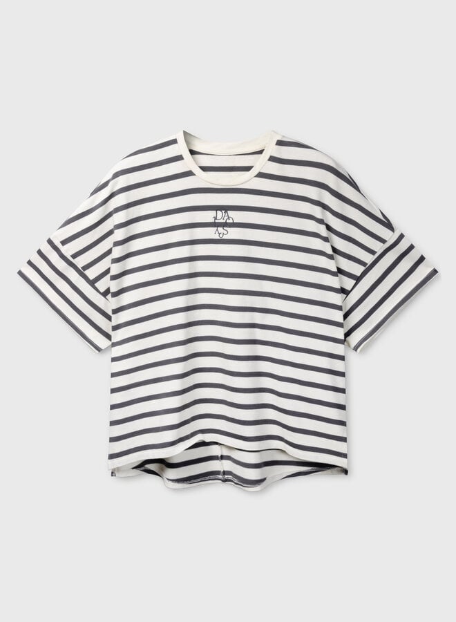 10days wide tee stripes ecru/steel blue