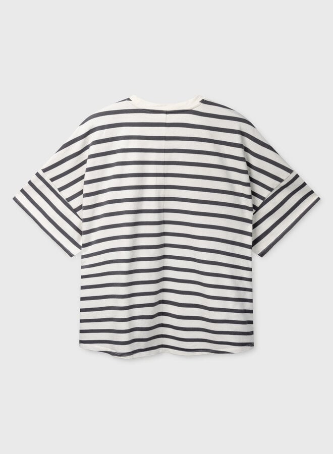 10days wide tee stripes ecru/steel blue