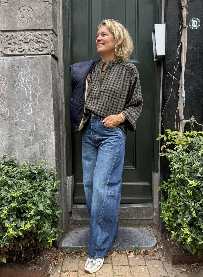 By Bar jess blouse olive check