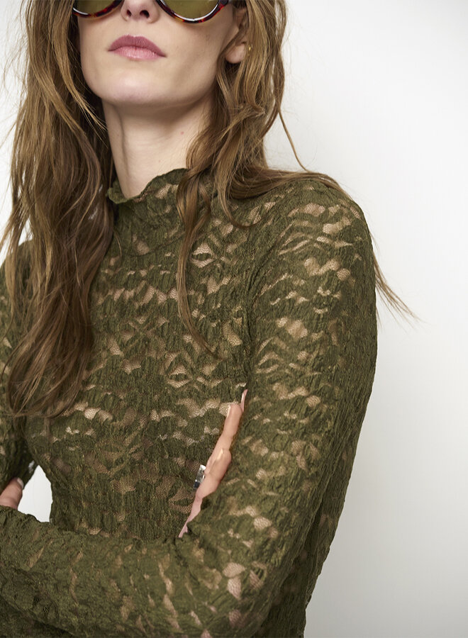 Dante6 irony lace turtle neck top olive