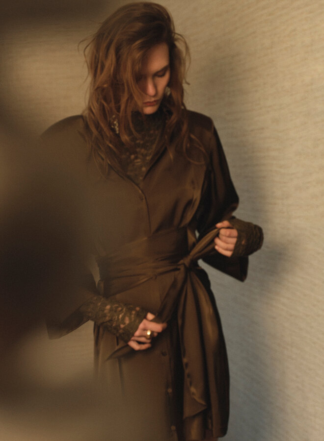 Dante6 irony lace turtle neck top olive