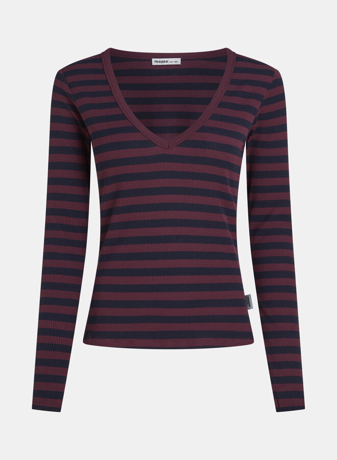Penn&Ink W26F1923 longsleeve stripe aubergine navy