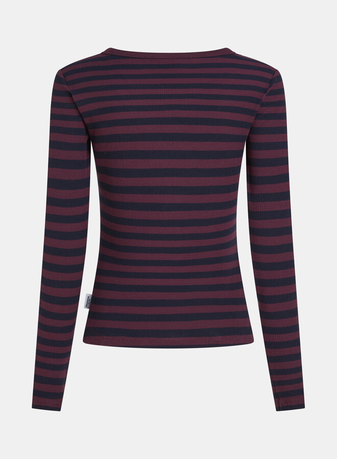 Penn&Ink W26F1923 longsleeve stripe aubergine navy