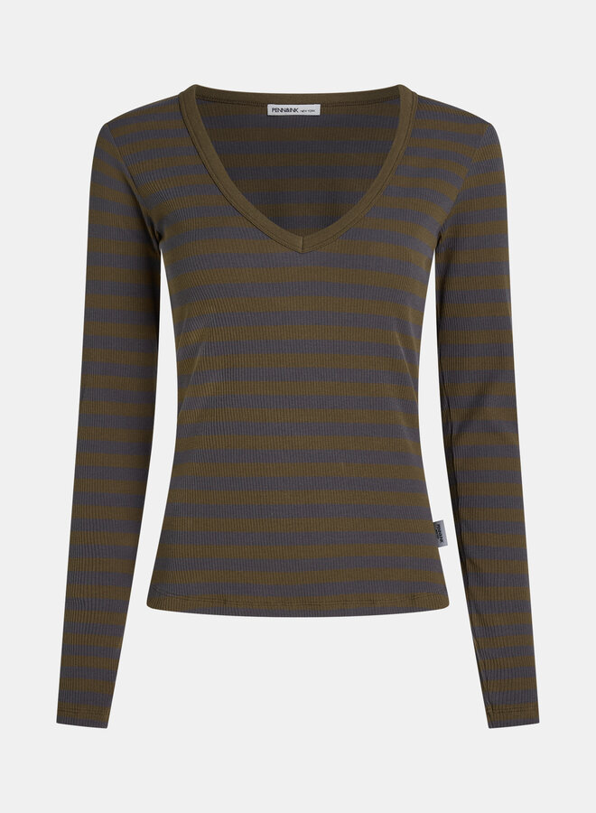 Penn&Ink W26F1923 stripe longsleeve tabac antra