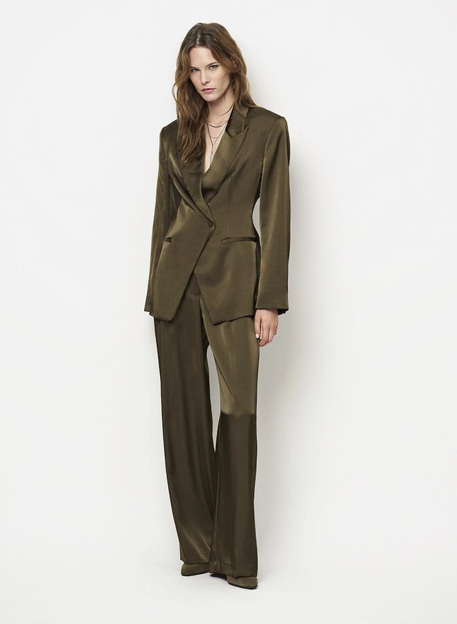 Dante6 jules bold satin smart pants olive