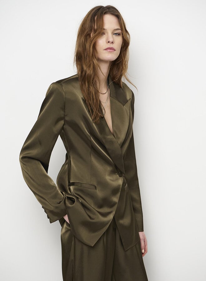 Dante6 jules bold satin smart pants olive