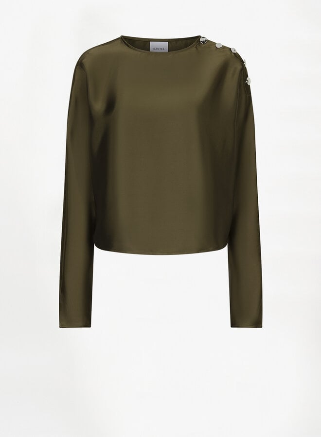 Dante6 leiva bold satin button detail top olive