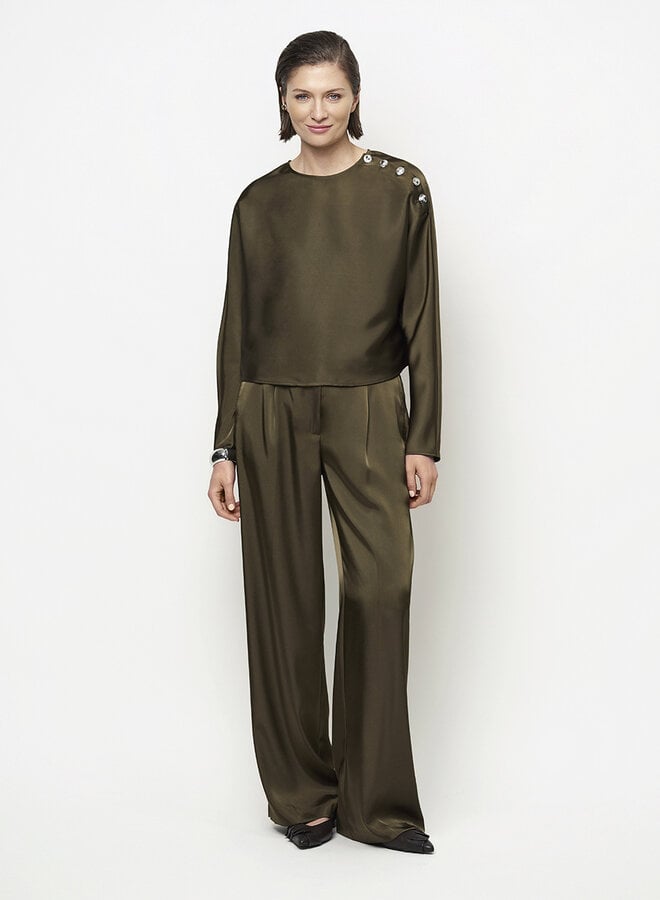 Dante6 leiva bold satin button detail top olive