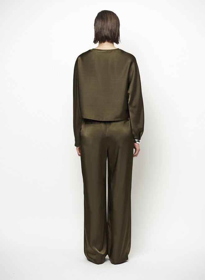 Dante6 leiva bold satin button detail top olive