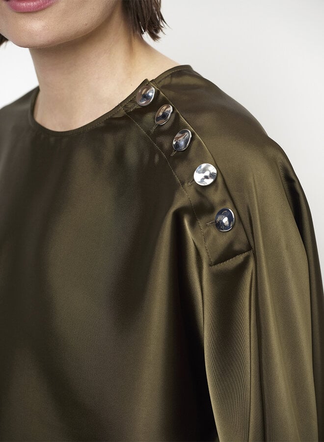 Dante6 leiva bold satin button detail top olive