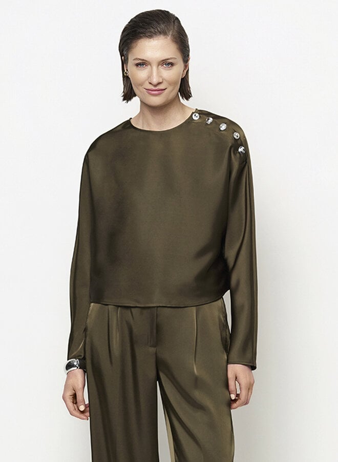 Dante6 leiva bold satin button detail top olive