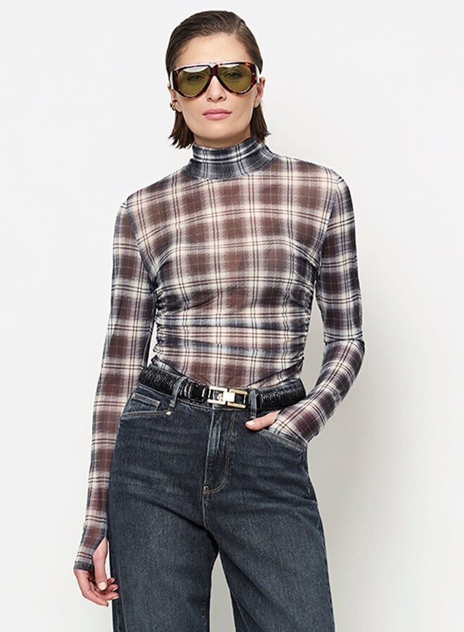 Dante6 casha printed check mesh top multicolour