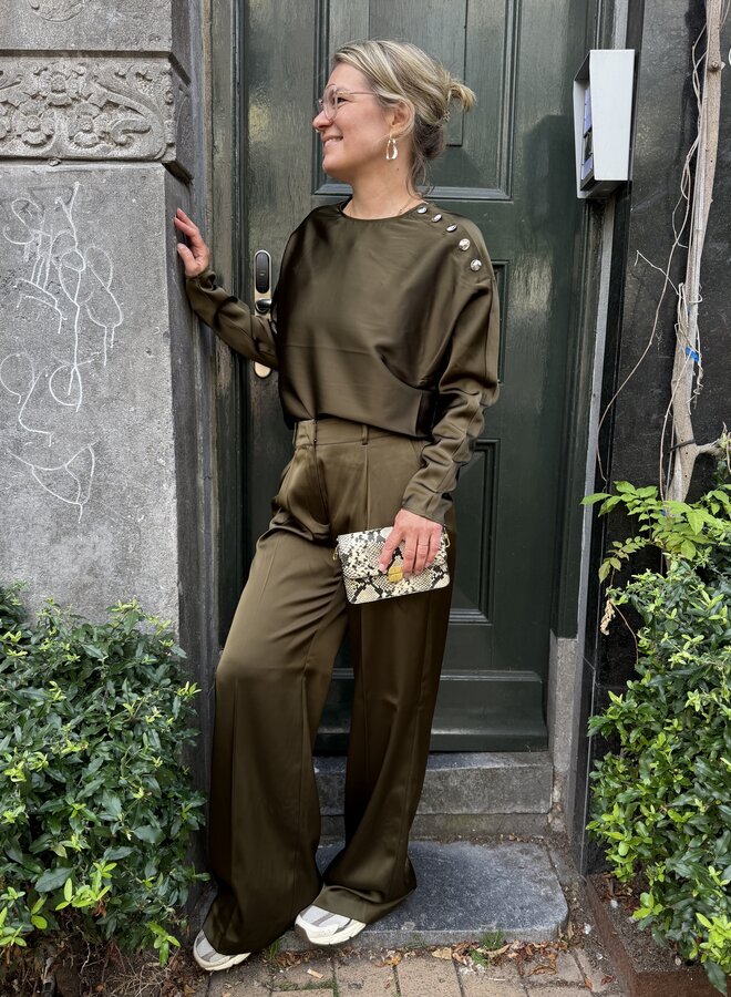 Dante6 leiva bold satin button detail top olive