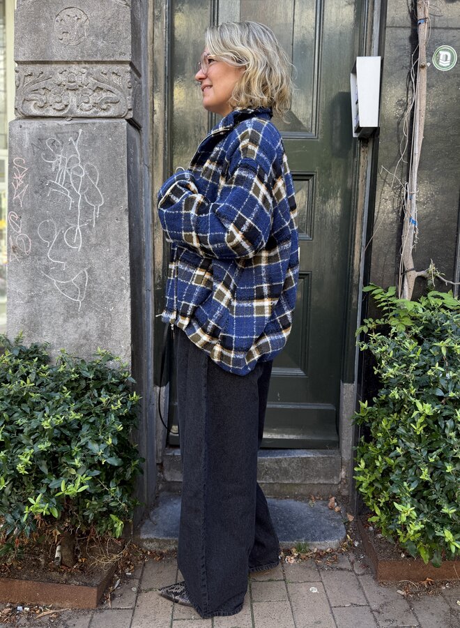 Denham hono check jacket dark blue