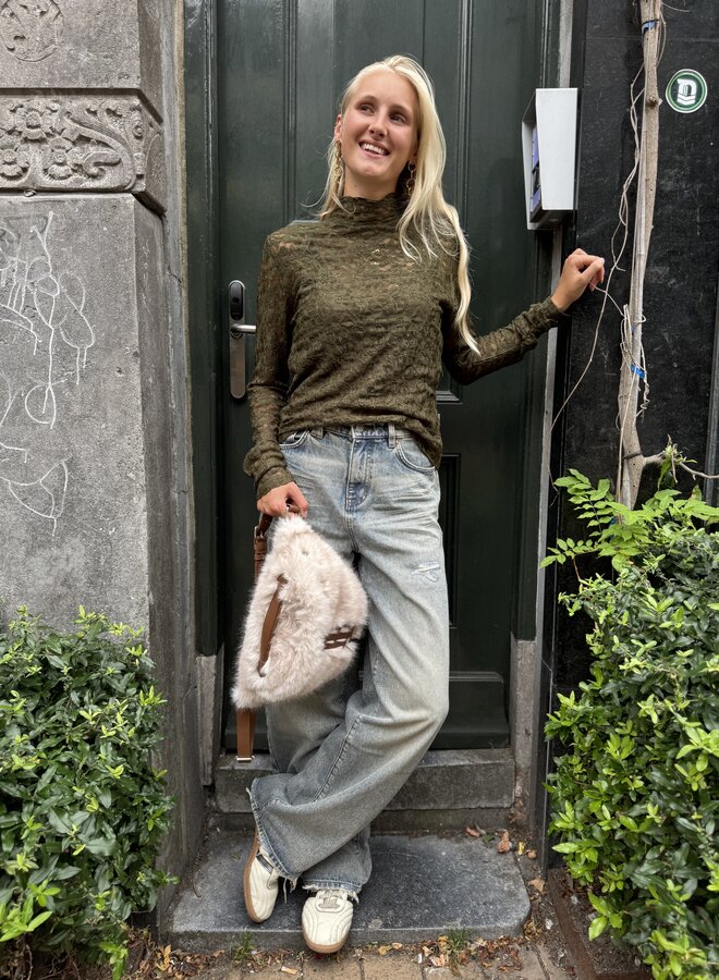 Dante6 irony lace turtle neck top olive