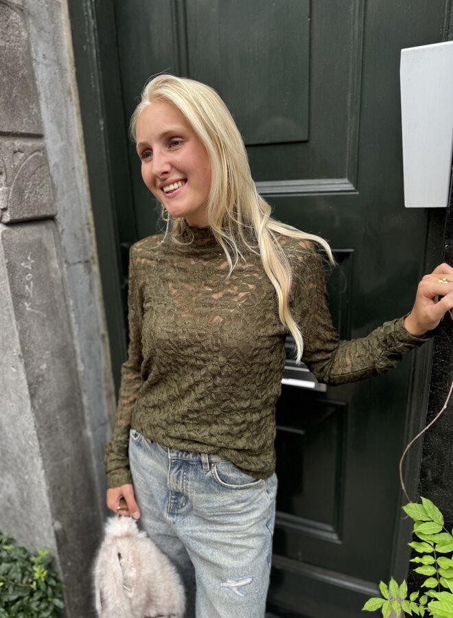 Dante6 irony lace turtle neck top olive