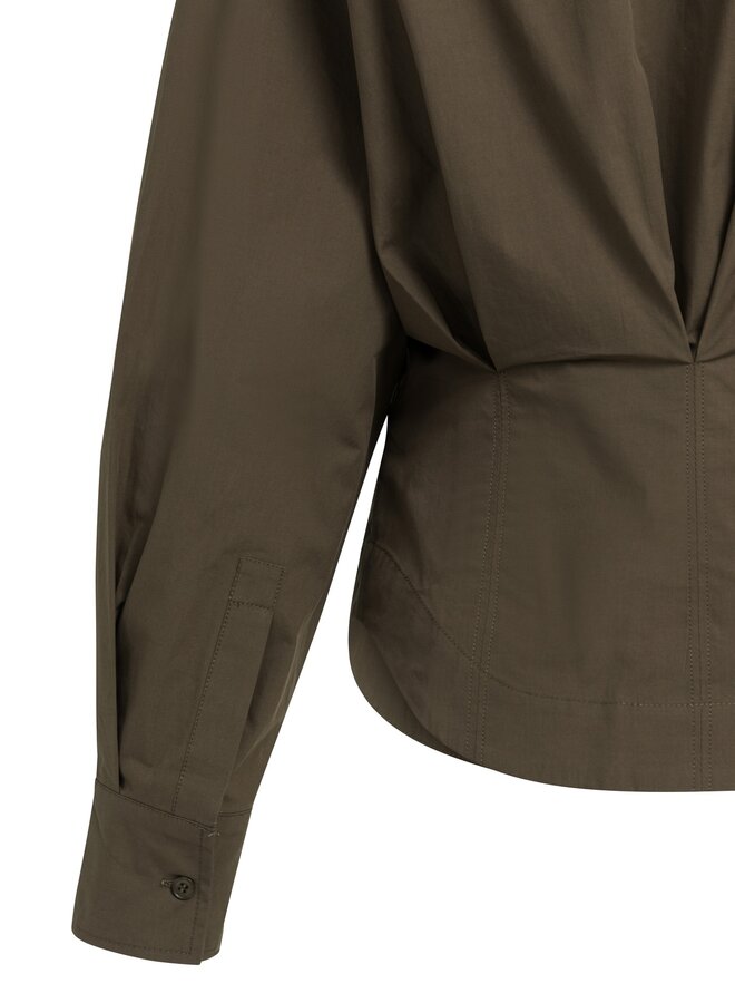 Yaya blouse met tailleaccent en plooien brown