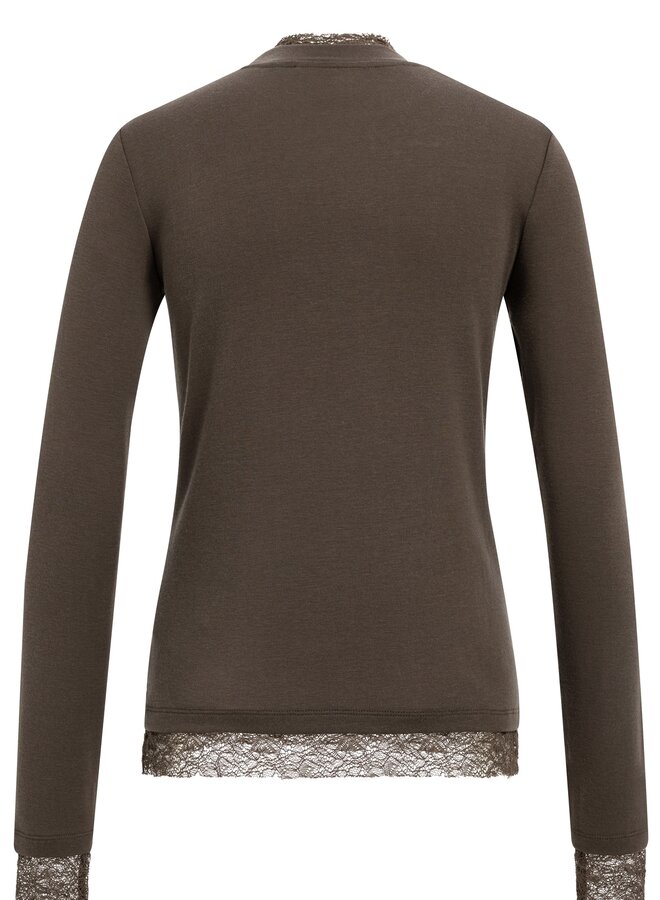 Yaya top with long sleeves lace brown