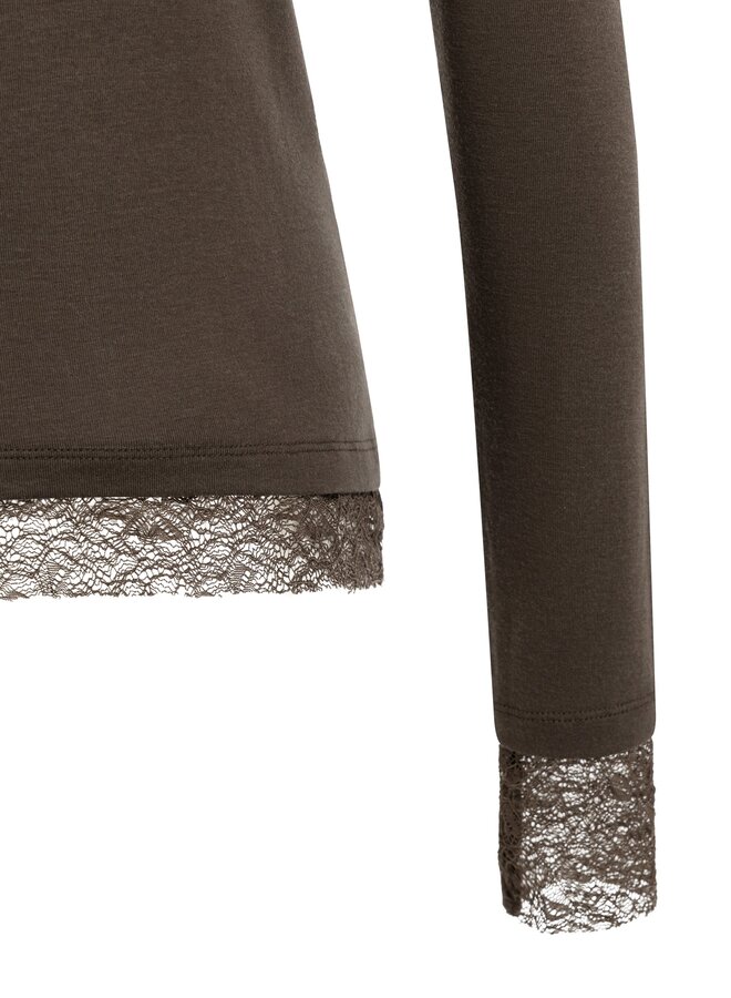 Yaya top with long sleeves lace brown