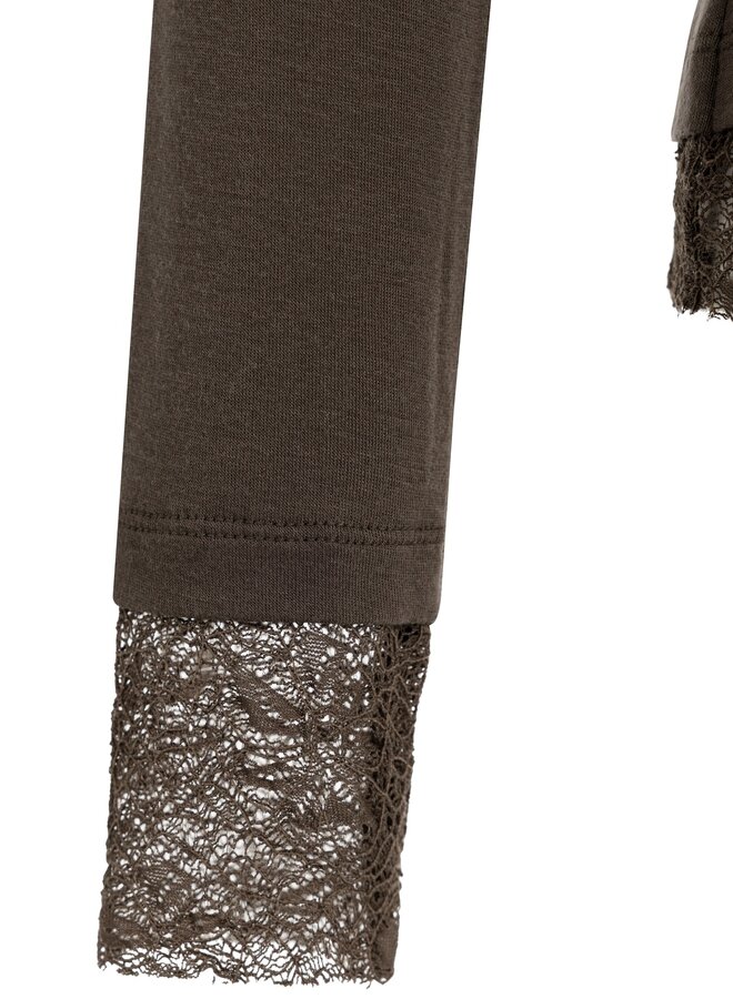 Yaya top with long sleeves lace brown
