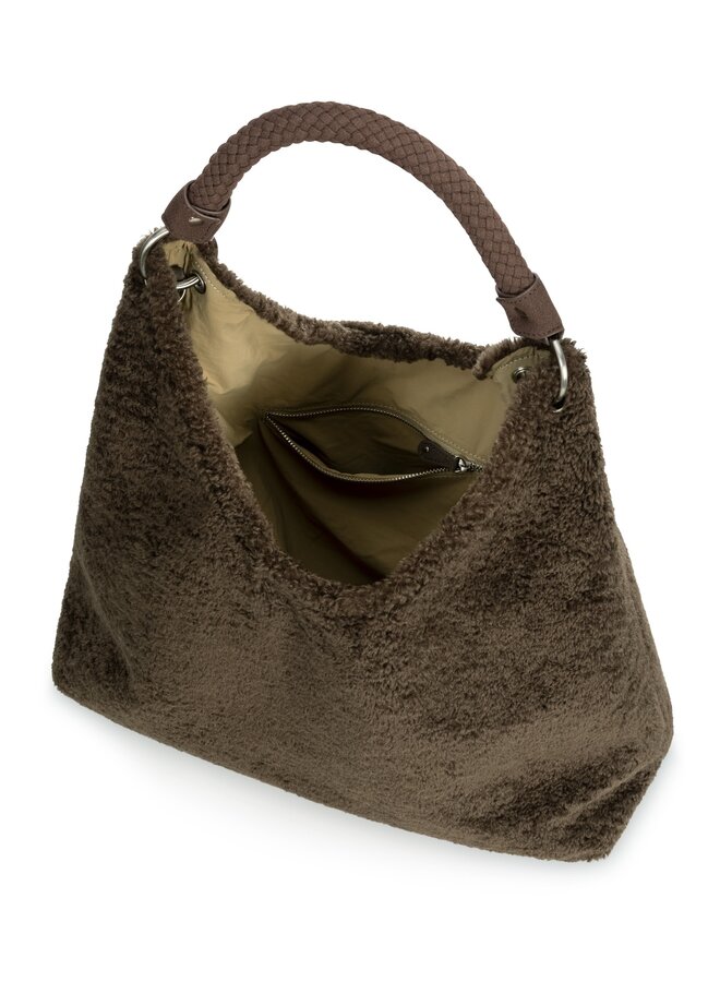 Yaya reversible tas van nylon en immitatiebont brown