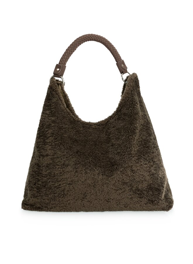 Yaya reversible tas van nylon en immitatiebont brown