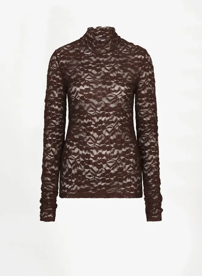 Dante6 irony lace turtle neck top espresso brown