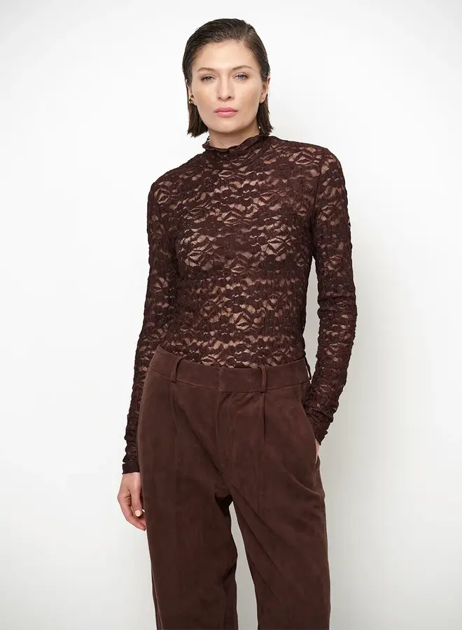 Dante6 irony lace turtle neck top espresso brown