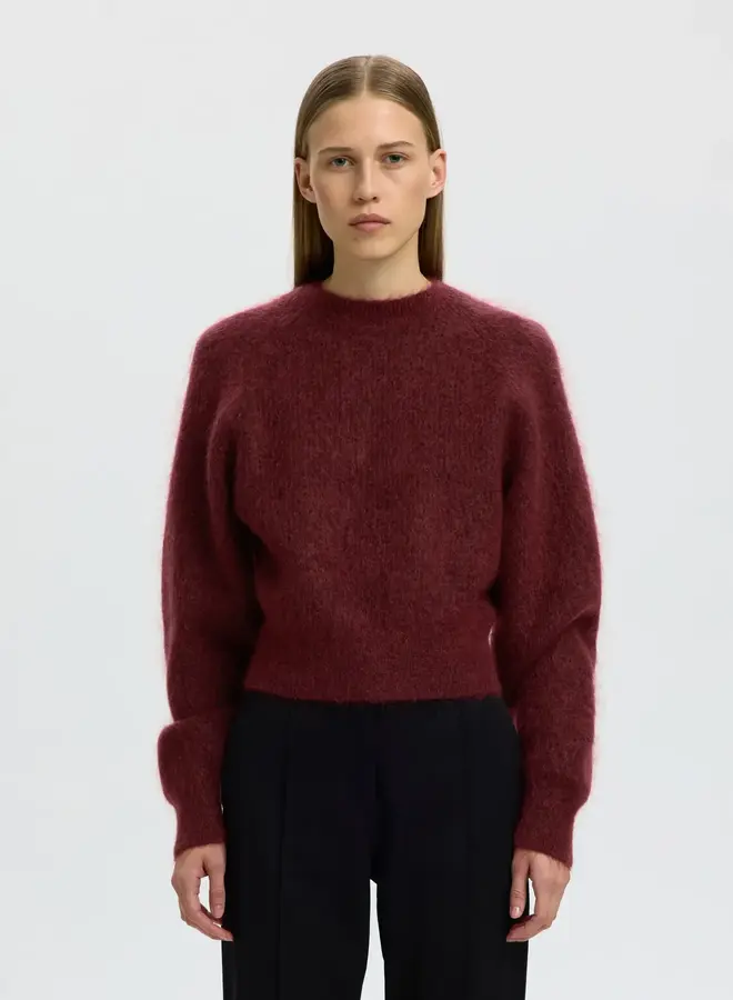 SF mira ls knit short o- neck noos tawny port