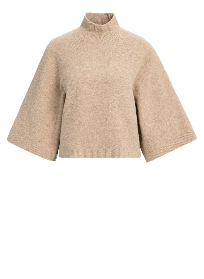 Yaya trui hoge hals en 3/4 mouw beige