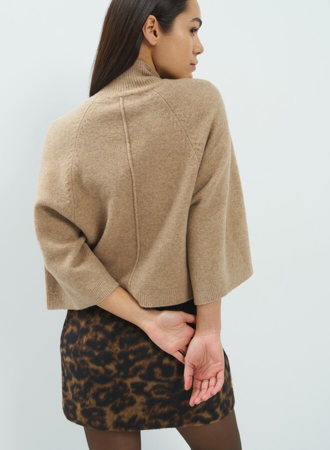 Yaya trui hoge hals en 3/4 mouw beige