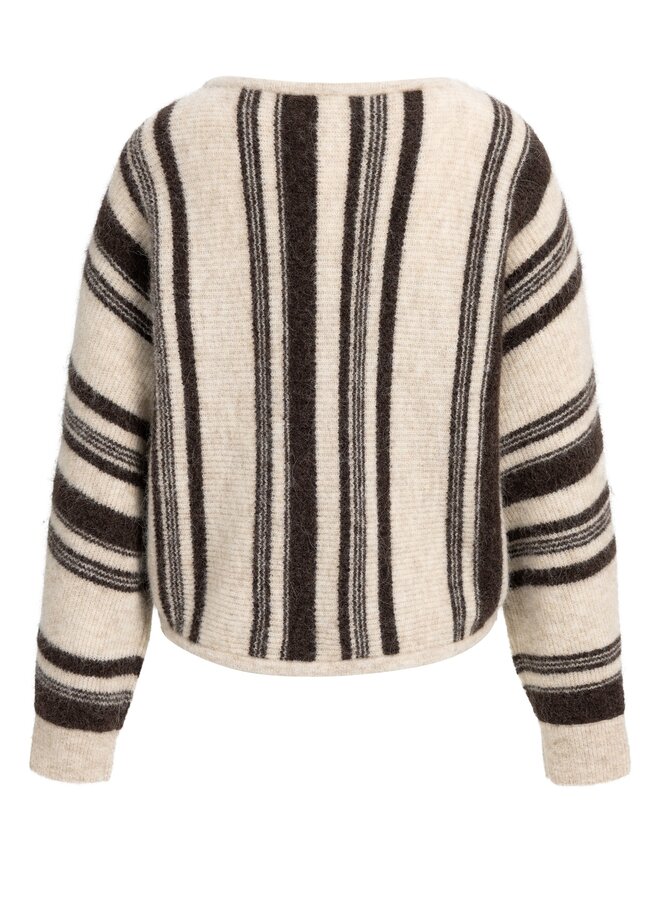 Yaya trui met boothals en strepen light beige dessin