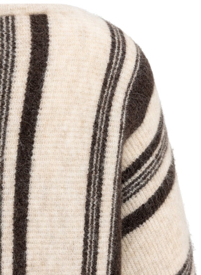 Yaya trui met boothals en strepen light beige dessin