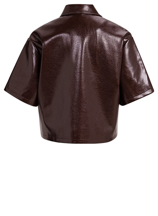 Yaya overhemdjas met mouwen van lakleer chocolate red