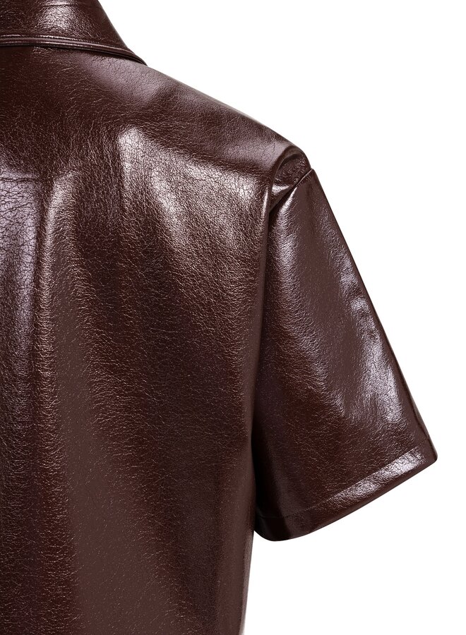 Yaya overhemdjas met mouwen van lakleer chocolate red