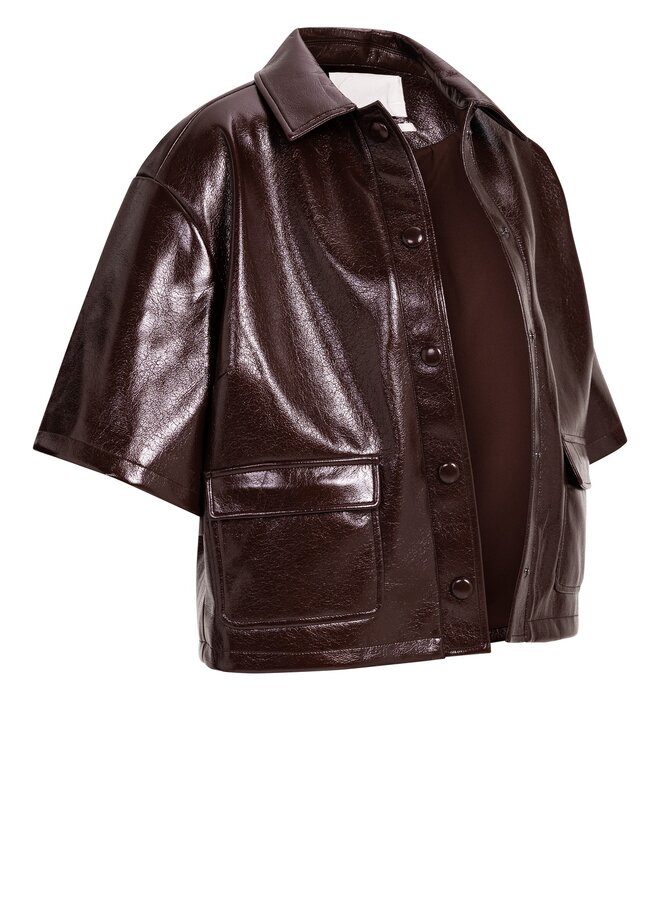 Yaya overhemdjas met mouwen van lakleer chocolate red