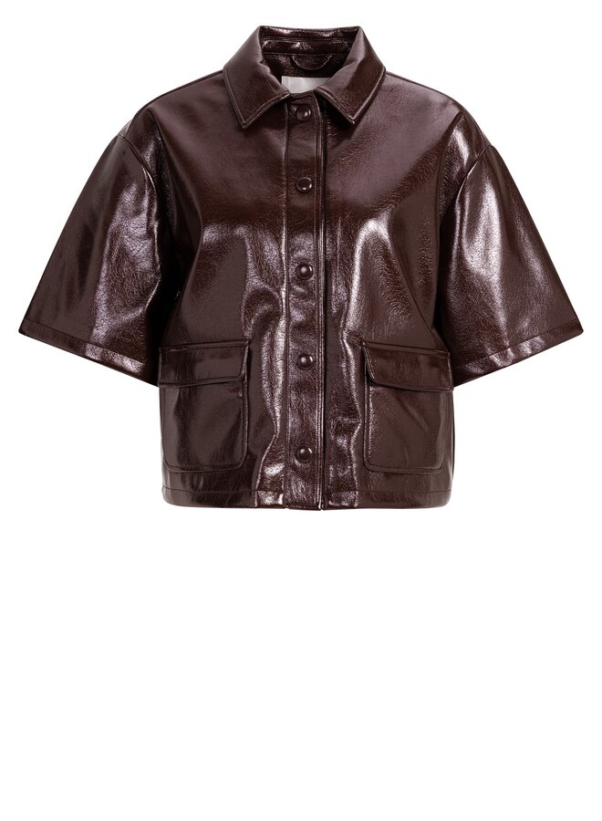 Yaya overhemdjas met mouwen van lakleer chocolate red