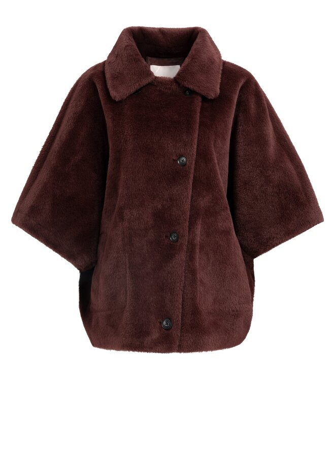 YAYA reversible jas van immitatiebont chocolate red