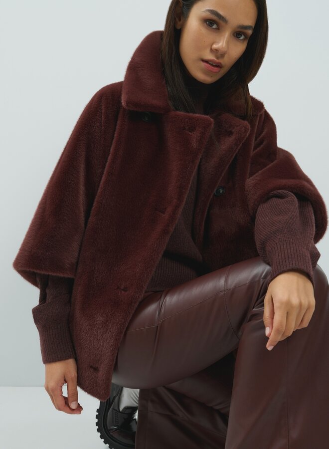 YAYA  reversible jas van immitatiebont chocolate red