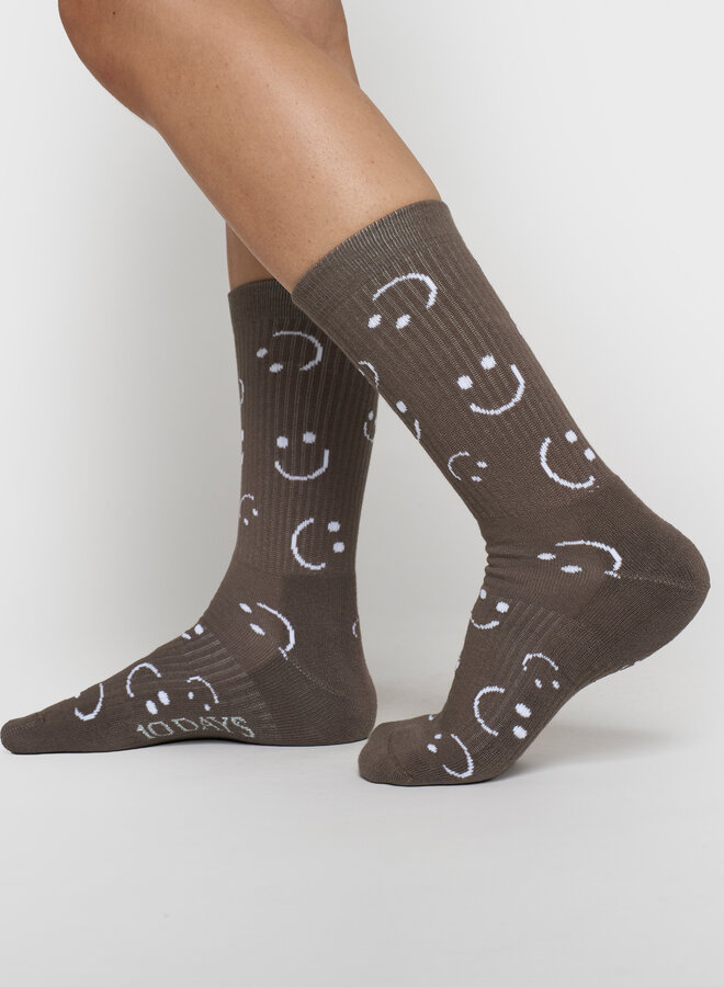 10days long socks all over smile brown/grey