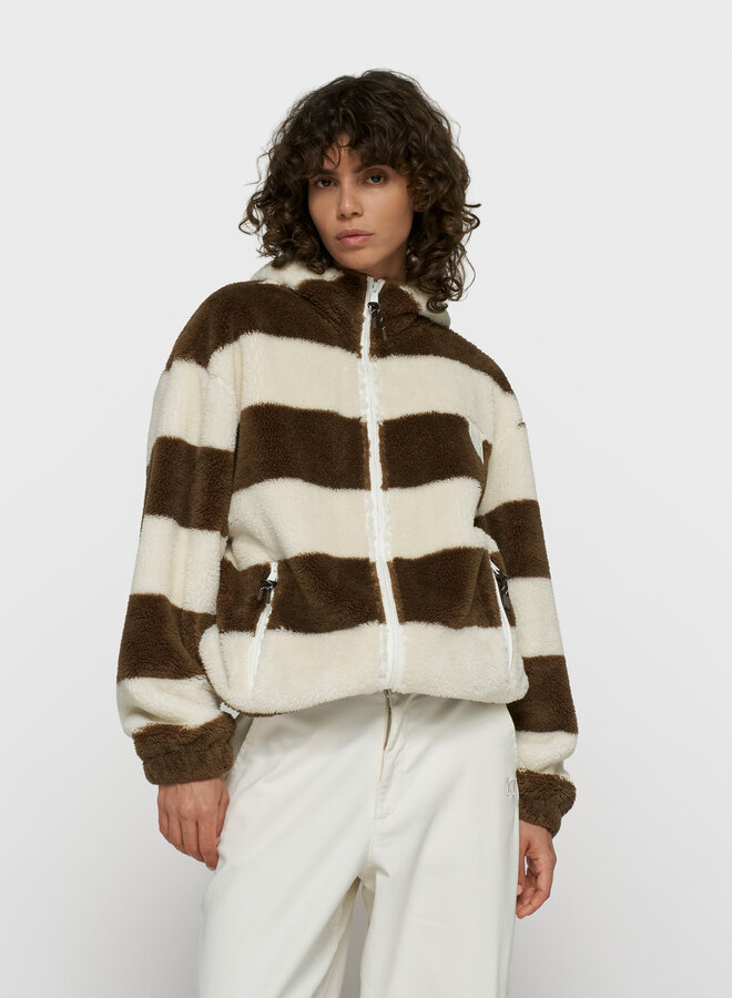 10DAYS teddy zip hoodie stripes pearl/brown