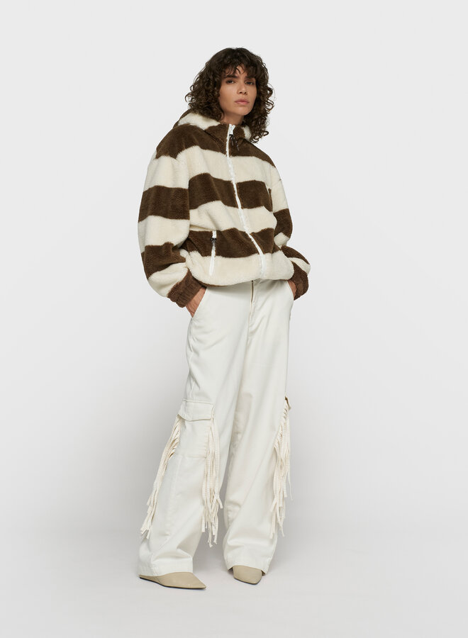 10DAYS teddy zip hoodie stripes pearl/brown