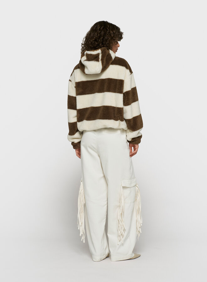 10DAYS teddy zip hoodie stripes pearl/brown