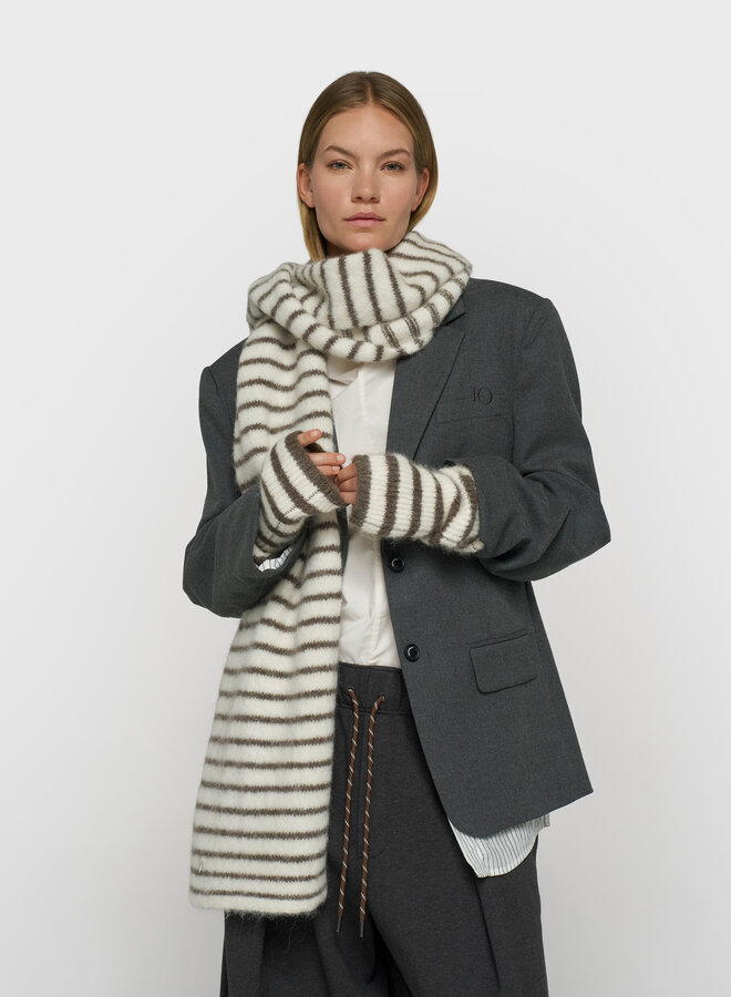 10DAYS hairy knit scarf stripes ecru/portobello