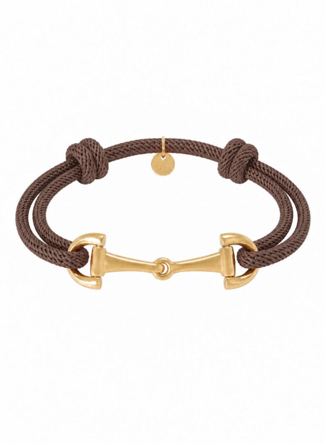 Ellen beekmans armband met touw en gouden gesp bruin