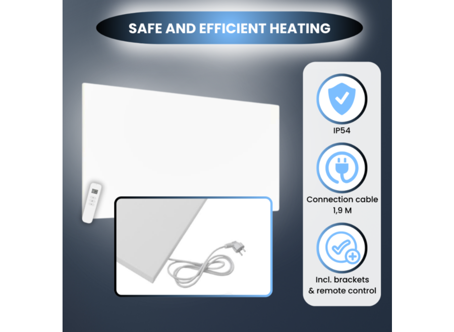 QH-FR Serie infraroodpaneel 75 x 119 cm - 900Watt compleet met wifi en thermostaat