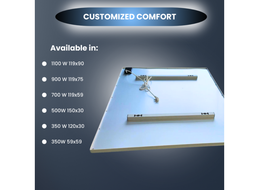 QH-FR Serie infraroodpaneel 75 x 119 cm - 900Watt compleet met wifi en thermostaat