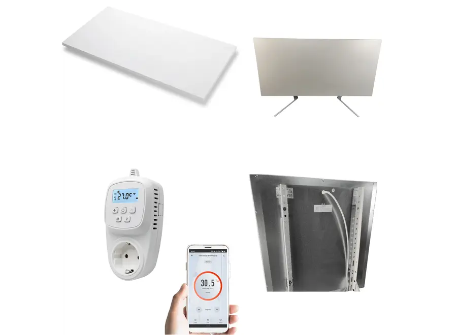 Set verplaatsbaar infrarood paneel 850 watt met thermostaat