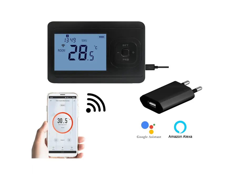 "Echo wifi" Draadloze wifi thermostaat Zwart - programmeerbaar